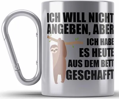Produktbild von Trendation -  - Lustige Faultier Edelstahl Tasse Karabiner Ich Will Nicht Angeben Geschenk Kollegin Kollege Büro Arbeit BüroEdelstahl Tasse Karabiner Geschenkidee Arbeitskollegin (Silber)