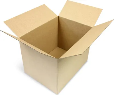 An empty, open cardboard box.