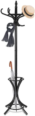 Produktbild von Kleiderständer Holz, Garderobenständer mit Haken, Jackenständer Standgarderobe Garderobe, Farbwahl (Schwarz)