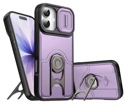 Image de Coque pour iPhone 15 avec protection pour l'appareil photo et anneau-support, coque hybride antichoc, violette
