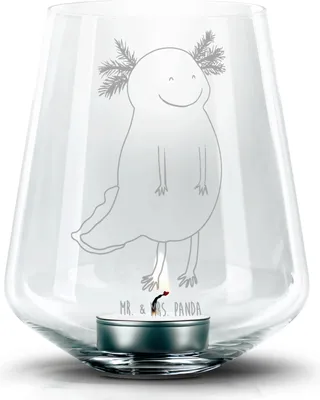 Produktbild von Mr. & Mrs. Panda Laterne Axolotl Glücklich - Transparent - Geschenk, Windlicht Glas, Kerzenhalter, Lebensfroh, gut Gelaunt, Teelichthalter, Lurch, Schwanzlurch, gravur