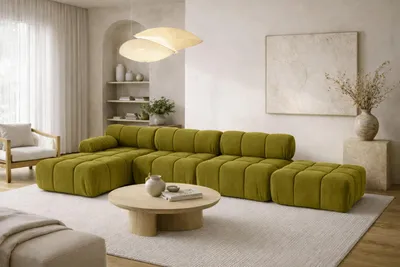 Image de Canapé d'angle  en L XL, tissu velours Salvador, olive, orientation gauche, Selia L XL