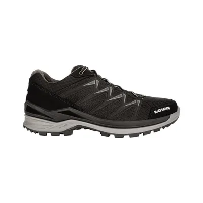 A black and gray Lowa hiking shoe is shown from the side against a white background.