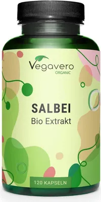Produktbild von Vegavero Salbei | 120 Kapseln | Salbeiblatt-Extrakt mit 1% Rosmarinsäure | vegan
