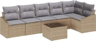 Obrázok produktu pre Sada pohoviek s vankúšom 7 pcs Béžová polyratan