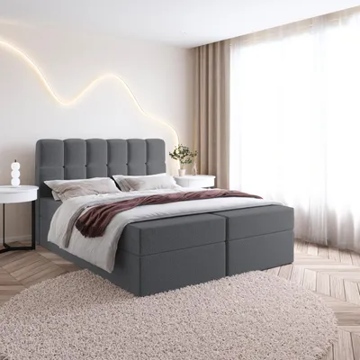 Produktbild von Bett Boxspringbett SELA 2 ohne Topper mit Bettkästen - Doppelbett, Stauraum, Schlafzimmer, Polsterbett, Bettgestell (160x200, Dunkelgrau - Fredo 40)