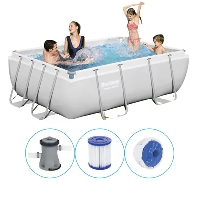Produktbild von Bestway Power Steel Rectangular 2.82m x 1.96m x 84cm, Grau/Blau, 3662 l, Gerahmter Pool, Blau, Grau, 39,7 kg