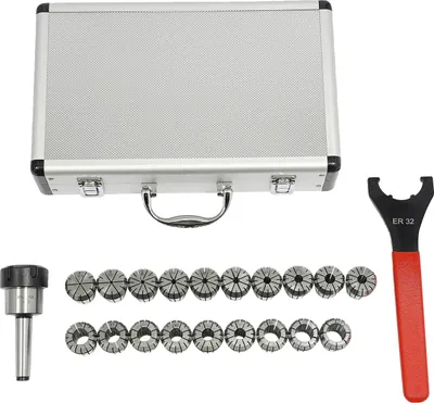 Productafbeelding van ER32 set voor spanconische boorklemmen, 19 stuks, spanbereik 2-20 mm, hoge precisie, zilverkleurig
