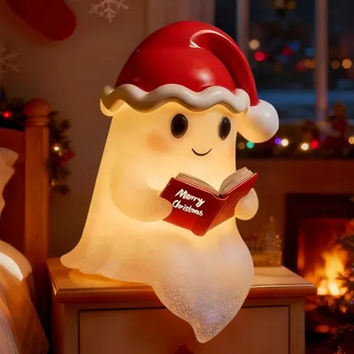 Produktbild von Weihnachten Geisterstatue Nachtlicht,Niedliche&Herzlich Bücher Geisterleselampe,Weihnachten-Dekoration,3D-LED-Nachtlicht (Klein)