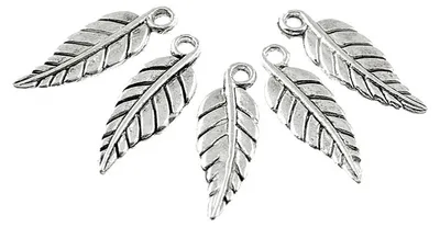Produktbild von Vintageparts Feder-Anhänger Zinklegierung antik silberfarben filigran 19 x 7 mm für Ketten und Schlüsselringe, 10 Stück