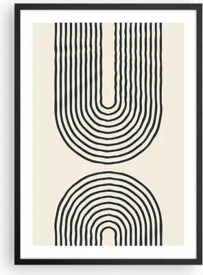 Produktbild von Gerahmtes Poster - Schwarzer Rahmen - Linien Oval Minimalismus - 50x70 cm - Wand Bild - Wanddeko - Wandbilder - Kunstposter - Wandposter - Bilderrahmen - Bilder - Kunstdruck - P2BPA50x70-4548