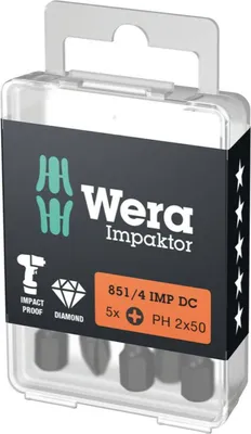 Productafbeelding van Wera Bit Impaktor PH2, lengte 50mm, zeskant, 1/4 inch, diamantcoating, 851/4 IMP DC, DIN3126-D6,3 - 5057656001