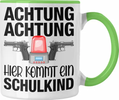 Produktbild von Trendation - Einschulung Junge Achtung Schulkind Geschenk für Schultüte Füllung Tasse Schulstart 1. Schultag Schuleinführung Schulanfang Geschenkidee 2022 (Grün)