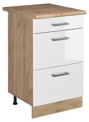 Immagine prodotto di Mobiletto base per cucina Vicco R-Line Bianco lucido/Rovere dorato 50 cm piano di lavoro Rovere dorato, Model 70010
