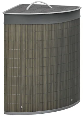 Productafbeelding van Wasmand van 55 liter met deksel, handvat, wassorteerder met uitneembare waszak voor de badkamer, bamboe, grijs