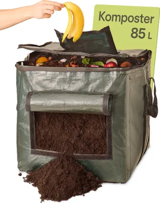 Produktbild von Praknu Thermo Komposter Klein 85L Platzsparend - Wetterfest 𝗘𝘅𝘁𝗿𝗮 𝗦𝘁𝗮𝗿𝗸 - Mit Belüftungs- und Einfüllklappe - Garten Schnellkomposter für Küchen- und Gartenabfälle