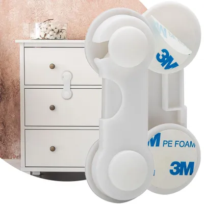Produktbild von Baby-Sicherungen klebend (10er-Set) – Kindersicherung für Schubladen, Schranktüren & Vitrinen – Mit 3M-Klebepads, weiss