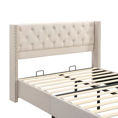 Produktbild von Flieks Polsterbett 140x190cm Jugendbett mit Lattenrost, Doppelbett Klassische Betten Kinderbett Massivholzbett, Leinen, Beige