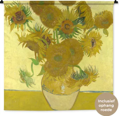 Produktbild von MuchoWow® Wandteppich Wandbehang Sonnenblumen - Vincent van Gogh 150x150 cm Tapisserie Dekoration Wandtuch - Wohnaccessoires - Modernes