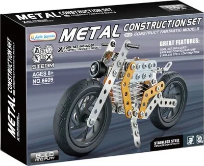Obrázek produktu pro Kovová stavebnice motorka žlutá 162 ks