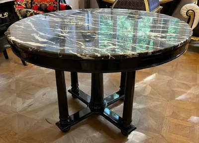 Produktbild von Casa Padrino Luxus Esstisch Schwarz Ø 120 x H. 80 cm - Runder Massivholz Küchentisch mit Marmorplatte - Esszimmer Möbel - Luxus Möbel
