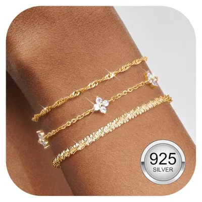 Productafbeelding van 3 Stuks Zilveren/Gouden Armbanden voor Dames