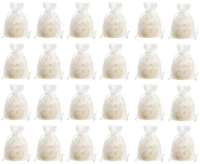 Image de Sac en organza blanc pour cadeaux et bijoux