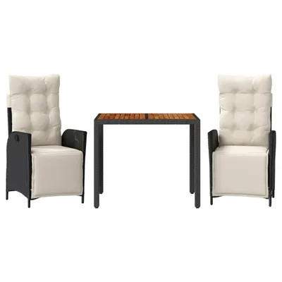 Obrázok produktu pre vidaXL 3-dielny záhradný jedálenský set s vankúšmi Black Poly Rattan