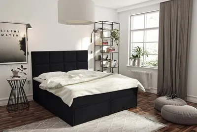Obrázek produktu pro Manželská boxspringová postel 160x200 LUGAU - černá + topper
