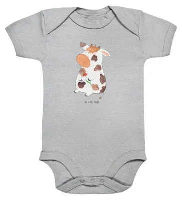 Produktbild von Mr. & Mrs. Panda Babybody Kuh 1. - 3. Monat - Heather Grey - Geschenk, Strampler, overall baby, babykleidung body, Bauernhof, Milchkuh, Spruch, Hof, Magie, Kurzarmbody