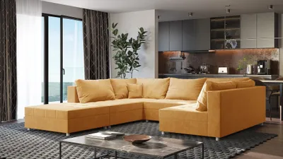Productafbeelding van Zitmeubel ANDRO met slaapfunctie en hocker, bekleding: stof, kleur: geel