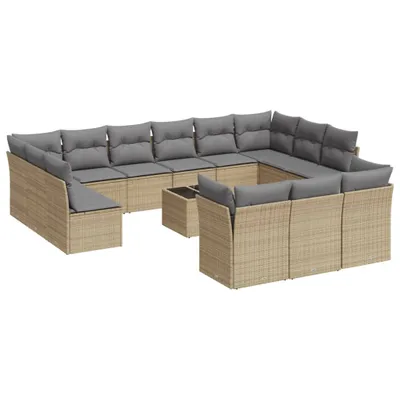 Produktbild von vidaXL 14-tlg. Garten-Sofagarnitur mit Kissen Beige Poly Rattan