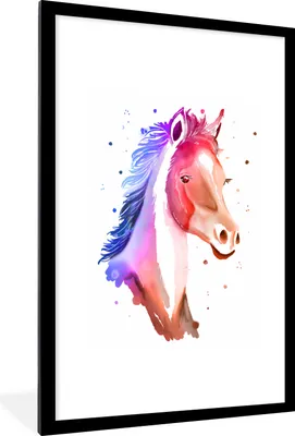 Produktbild von MuchoWow® MuchoWow® Gerahmtes Poster Pferd - Rosa - Blau - Mädchen - Kinder - Mädchen 60x90 cm - Poster mit zchwarzem Bilderrahmen - Dekoration - Wandposter Wohnzimmer - Hochwertig