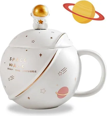 Produktbild von Famanu Keramische Tasse Kawaii Astronaut mit Deckel und Löffel - 400ml