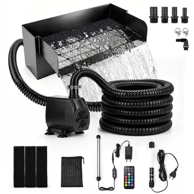 Produktbild von UVC-Lampe Teichwasserfall mit 3000L/H Pumpe, Filter & RGB Wasserspiel, 31cm Edelstahl Wasserfall für Terrasse Bachläufe Gartenteiche Fischteiche