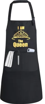 Image de Tablier de cuisine imperméable avec poche et cordon réglable dans la nuque, noir