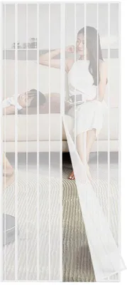 Productafbeelding van Ibenzoa® Magnetisch vliegenhor voor deuren, 110 x 210 cm, wit, 100% polyester, met magneetsluiting en gewichtsband – eenvoudige montage voor deuren en balkons