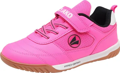 A single pink children's athletic shoe is shown against a white background.