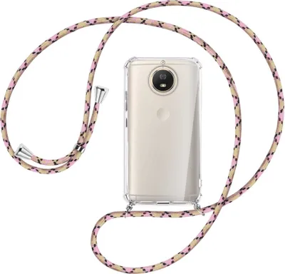 Produktbild von Handykette Backcover-Schutzhülle mit Band (Metall silberfarben) für Motorola Moto G5S - rosa Karo