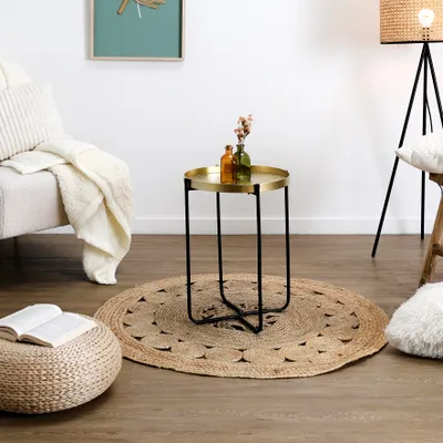 Image de Table d'appoint - HOME DECO FACTORY - ALIA - Métal Martelé - Noir et Or