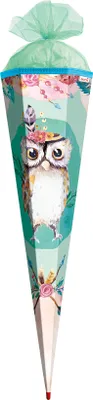 Produktbild von ROTH Schultüte groß Eule Lieselotte 85 cm eckig Rot(h)-Spitze Tüllverschluss Zuckertüte Schulanfang