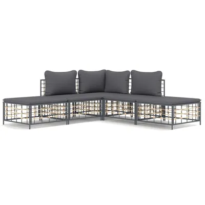 Produktbild von vidaXL 5-tlg. Garten-Lounge-Set mit Kissen Anthrazit Poly Rattan