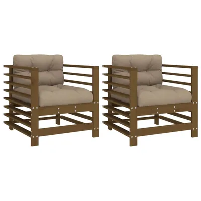 Produktbild von vidaXL Gartenstühle mit Kissen 2 Stk. Honigbraun Massivholz Kiefer