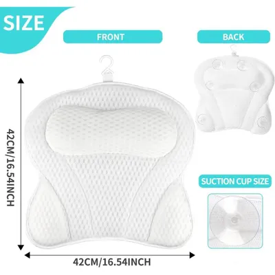 Immagine prodotto di Cuscino da bagno - Per la vasca da bagno - Materiale a rete - Supporto per testa e collo - Ventose - Accessorio per il bagno rilassante - Bianco