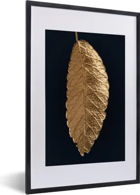 Produktbild von MuchoWow® MuchoWow® Gerahmtes Poster Schwarz - Blatt - Gold 40x60 cm - Poster mit zchwarzem Bilderrahmen - Poster in Rahmen