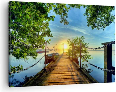 Produktbild von Bild auf Leinwand - Leinwandbild - See Sonnenuntergang Boot Landschaft - 70x50cm - Wand Bild - Wanddeko - Leinwanddruck - Bilder - Kunstdruck - Leinwand bilder - Wandkunst - AA70x50-2573