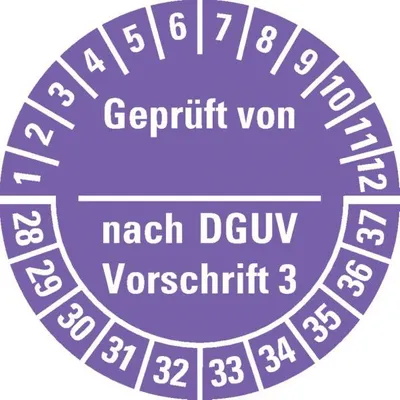 Produktbild von Dreifke® Prüfplakette  n. DGUV Vorschrift 3, 28-37, violett, Dokufolie...