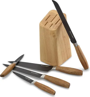Produktbild von 6-teiliges Küchenmesserset mit Pakkaholzblock - Edelstahlmesser für professionelles Kochen