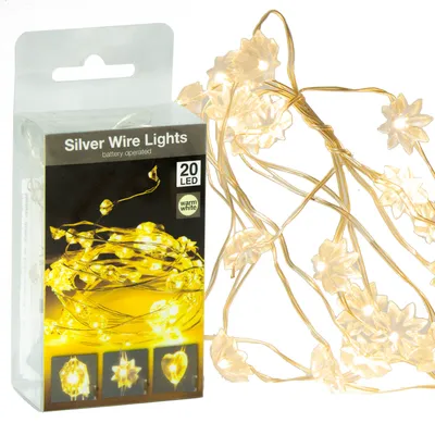 Obrázok produktu pre Bleskové Drôtové Svetlá 20 Led Batériové Napájanie Vianočná Dekorácia Teplá Biela 95 Cm Kvety