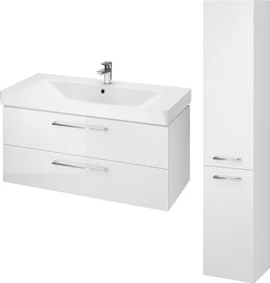 Produktbild von BADLAND Badmöbel Set LARA MILLE 100 Waschbecken-Unterschrank mit Hochschrank 150x30x25, 2-Türen, Weiß
